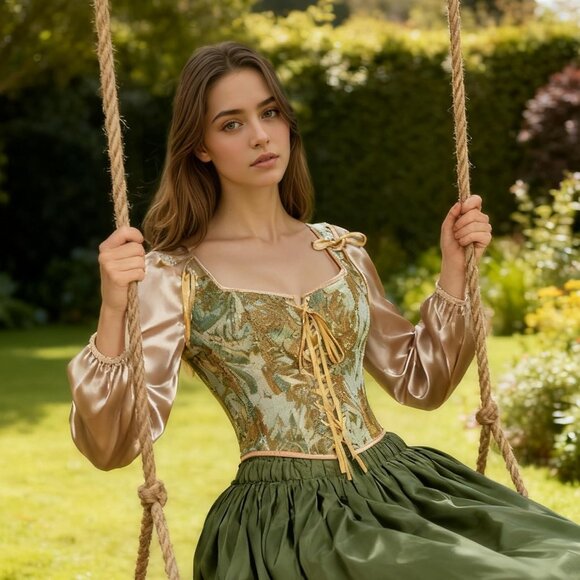 Women's Apricot Daisy Floral Renaissance Corsets Cottage Core Vest Corset Tops - Picture 6 of 7